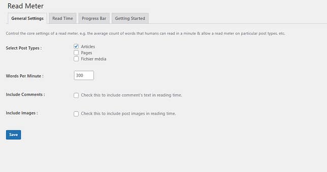 Réglages Read Meter